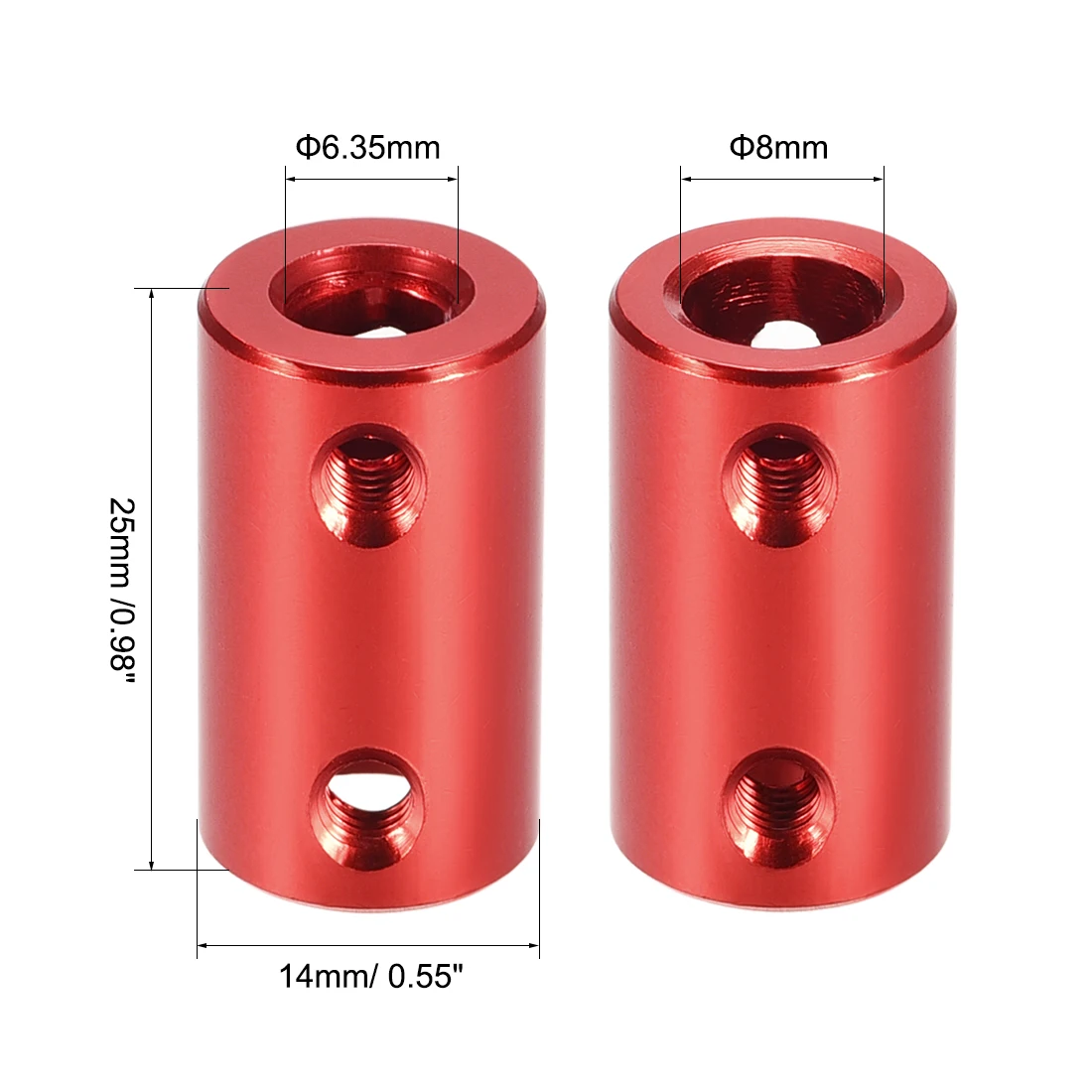 

uxcell 2pcs 6.35mm to 8mm Bore Rigid Coupling 25mm Length 14mm Diameter Connector Red for Model Car, Model Boat, Hardware