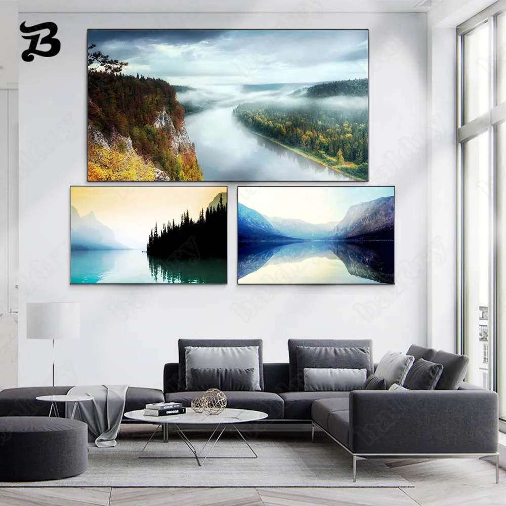 

Canvas Painting Wall Art Landscape Cloud Forest Canyon River Mountain Canvas Posters and Prints for Living Room Home Wall Decor