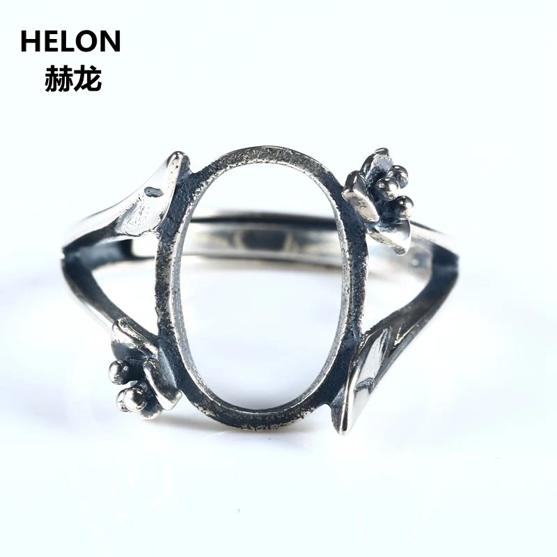 

Sterling Silver 925 Women Engagement Ring 10x13mm Oval Cabochon Semi Mount Vintage Ring Retro for Gemstone Adjustable