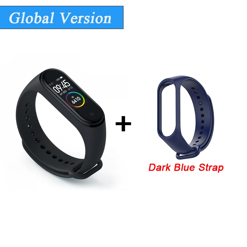 Глобальная версия Xiaomi mi Band 4 Smart mi band 4 водонепроницаемый пульсометр фитнес 135 мАч Bluetooth 5,0 0,9" AMOLED экран - Color: Add Dark Blue Strap