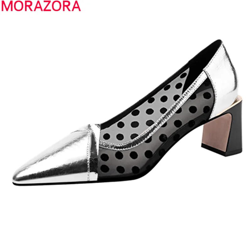

Женские туфли-лодочки с острым носком MORAZORA, черные или белые вечерние туфли-лодочки из натуральной кожи на высоком каблуке, лето 2021