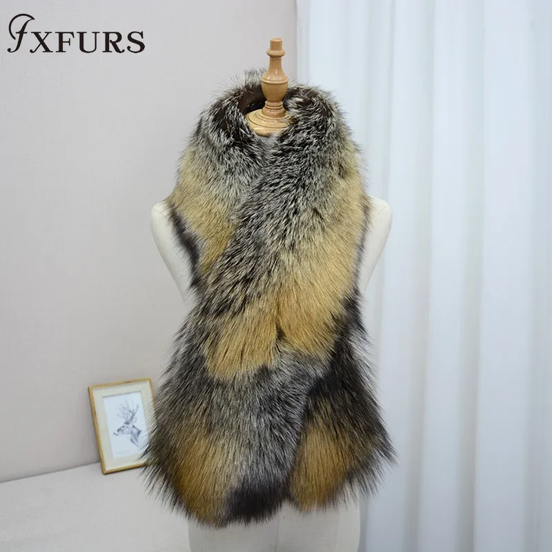 FXFURS роскошный шарф из натурального меха лисы кожаный шарф большого размера натуральный шаль из лисьего меха Зимний женский палантин