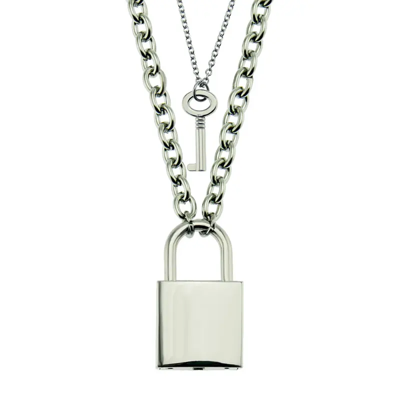 

Mens Fashion Hip Hop Multilayer Punk Link Chain Key Lock Pendant Necklaces For Women Lover Statement Jewelry