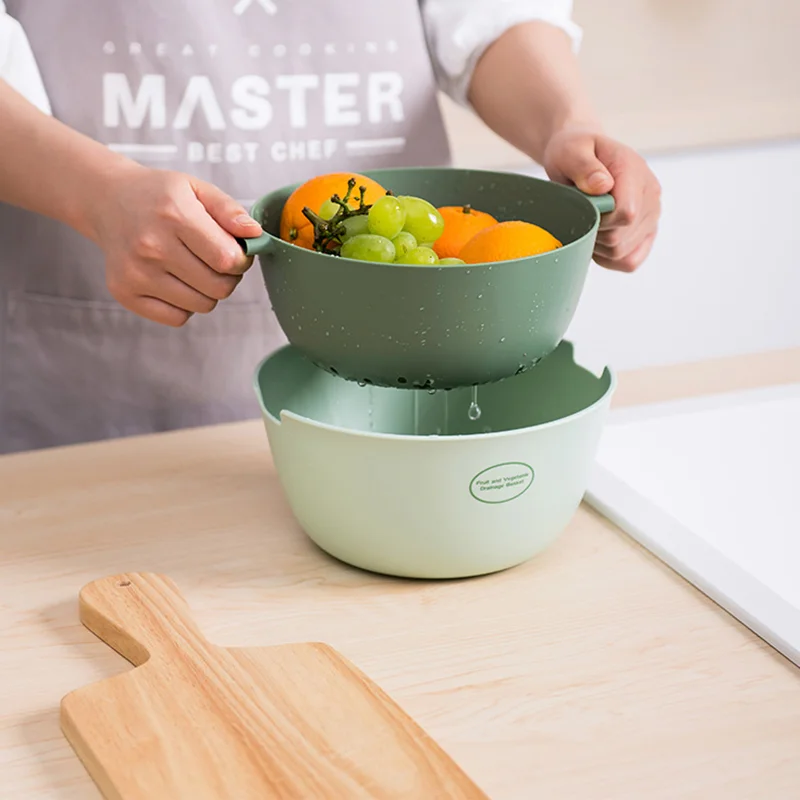 

High-Quality Double-Layer Fruit And Vegetable Drain Basket, Colander, Vegetable Sink, Filter, Drainer, Kitchen Storage Tool