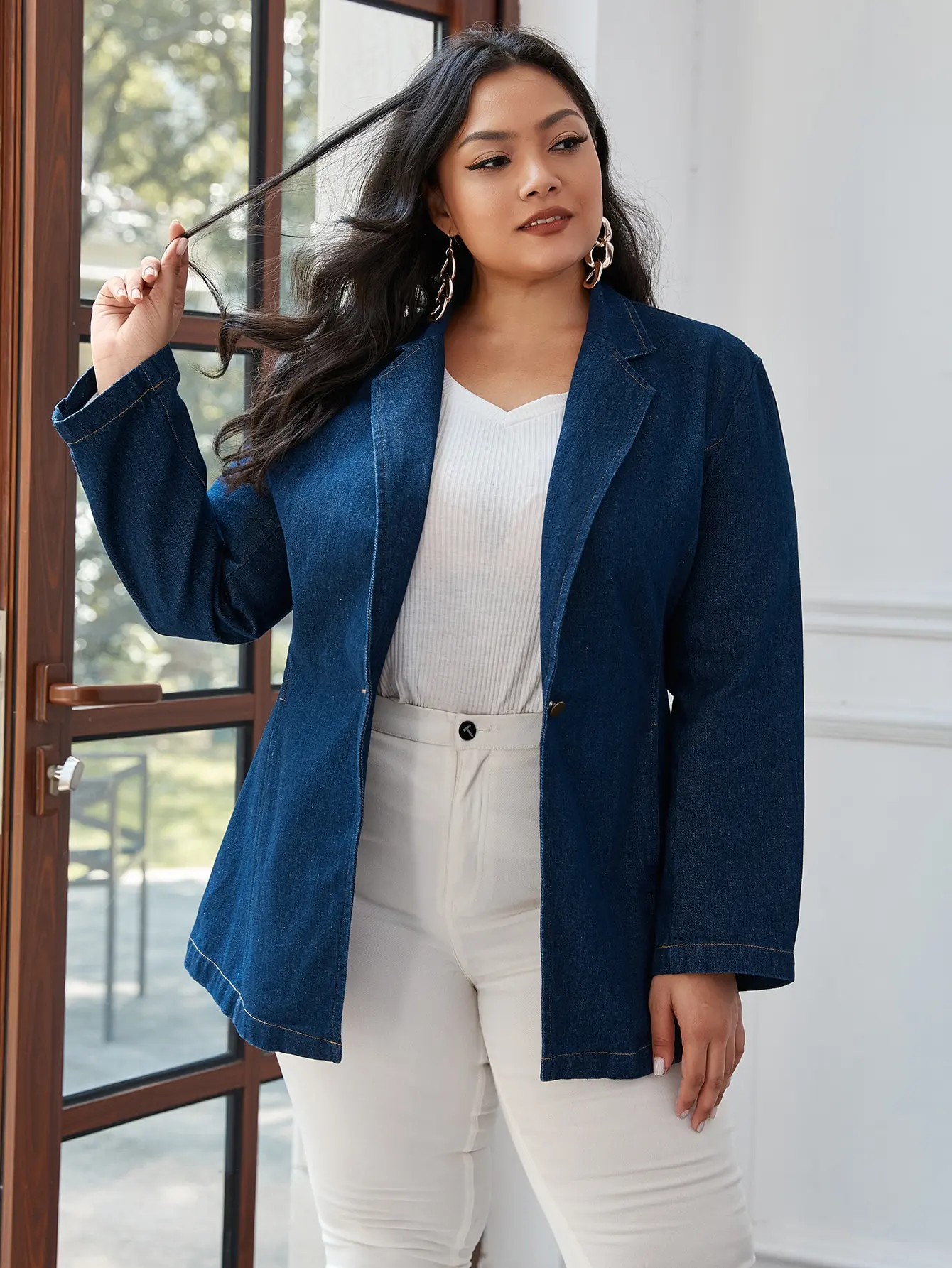 

2021 spring and autumn new denim top suit big size