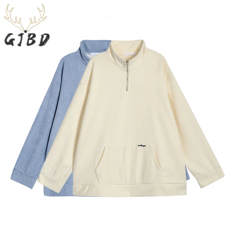 Corduroy Sweatshirt Women Autumn TOPs Streetwear Thickened Stand Collar Baggy Fashion Sense of Design Clothes Cotton Pullover