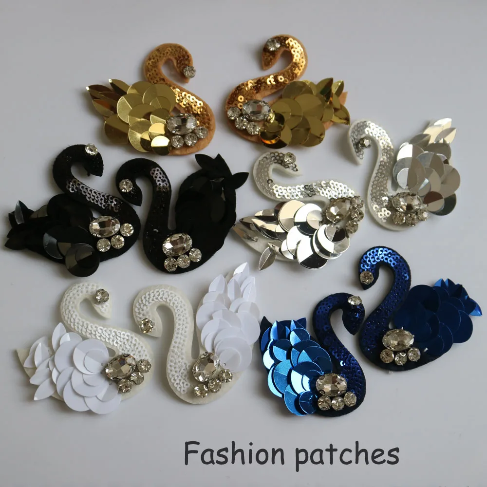 

2pcs/lot animal beaded appliques patches for clothing DIY sew on bird rhinestone patch Embroidery parches bordados para ropa