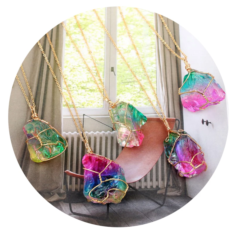 Ожерелье с подвеской из камня и кварца 1 шт. точка чакры случайный цвет 2019 |