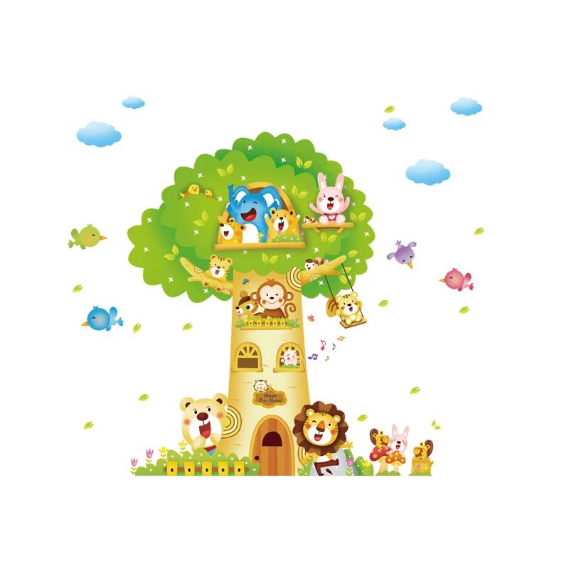 

Cartoon Animals Tree Wall Stickers Bedroom Kids Room Wall Decals Eco-friendly Removable Poster Home Decor