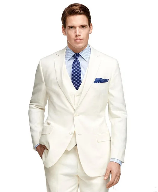 

Wedding Custume Homme Marriage White Notch Lapel 3Pieces (Jacket+Pant+Vest) Fashion Men Suits Groom Business Office Terno