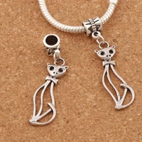 hollow slim lady cat charm beads 11x44mm 100pcs zinc alloy dangle fit european bracelets b1162