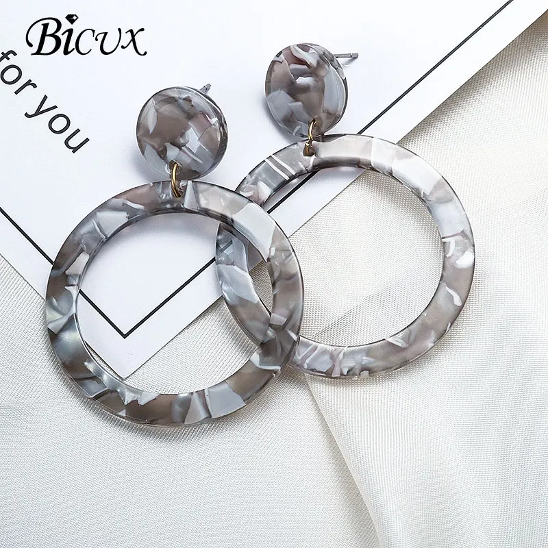 Gray 2 BICUX модные богемные массивные акриловые Висячие серьги для женщин винтажные корейские геометрические висячие серьги ювелирные изделия - Окраска металла: Gray 2