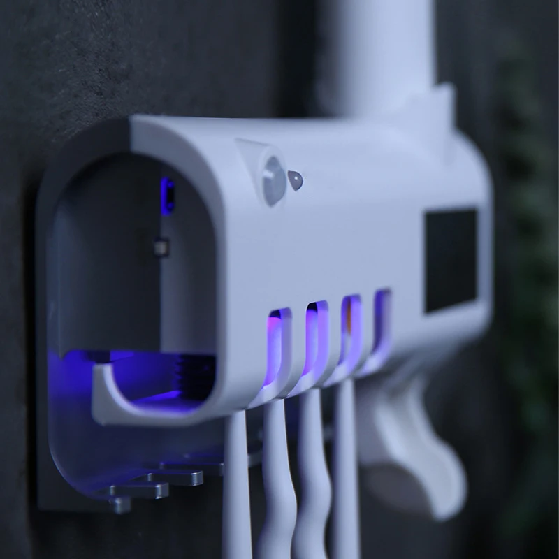 

UV Toothbrush Holder Toothpaste Dispenser Solar Energy Bathroom Toothbrush Storage Box Multi-function Storage Holder USB Charge