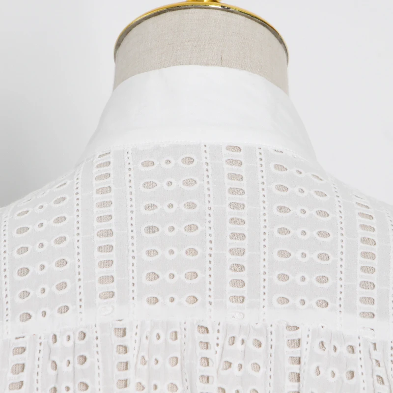 

VGH Elegant Dress For Women Stand Collar Lantern Long Sleeve High Waist Hollow Out A Line Mini Dresses Female 2021 Autumn Tide