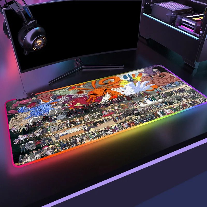 Большой коврик для мыши с японским аниме RGB светодиодный компьютерный подсветкой