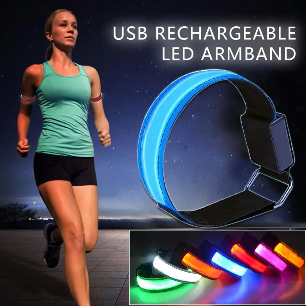 

USB Rechargeable Running LED Armband Refective Bands Cycling Gear Night Safety Luminous Band for Joggers Bikers Walkers Concerts