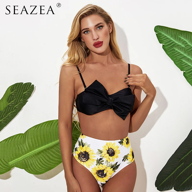 Женский купальник с принтом High Wait однотонный бикини сексуальный бандажный