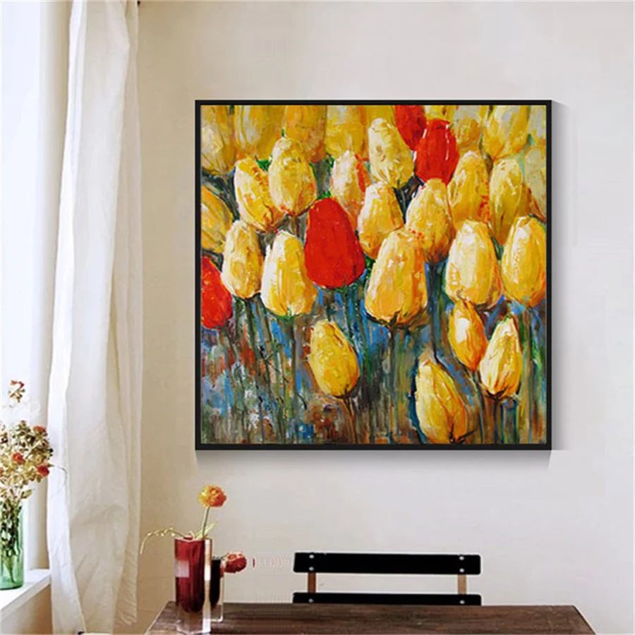 

Hand Painted Monet Abstract Oil Painting Canvas Romantic Flower Tulip Sunflower Painting Home Decoration No Framed
