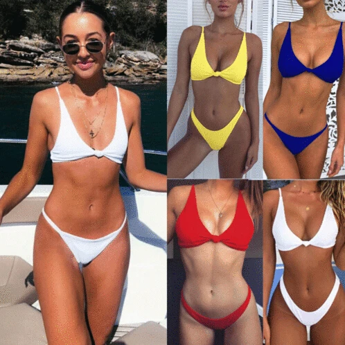 2019 брендовый Новый женский бразильский комплект бикини Одноцветный купальник с