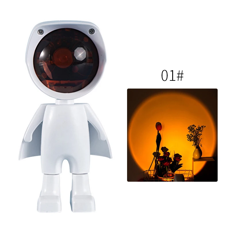 

Robot Shape Colorful Rainbow Sunset Projector Lamp Atmosphere Night Light Touch Control Light Decoration For Bedroom Wall Gift