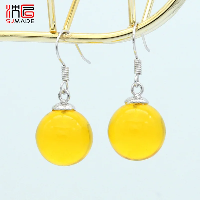 SJMADE Korean 2019 Fashion Round Synthesis Ambers Dangle Earrings 585 Rose Gold White Ear Hook For Women Party Jewelry | Украшения и