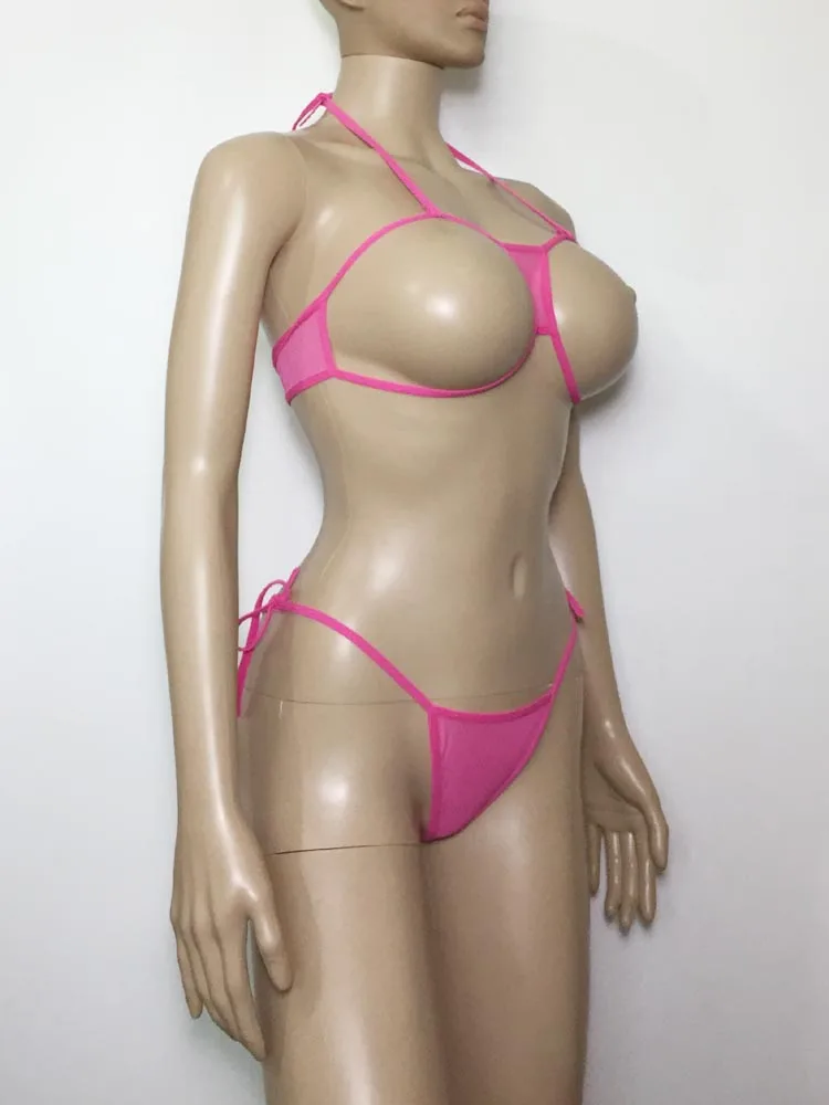 Женский сексуальный комплект бикини с открытой грудью розовый нижнего белья