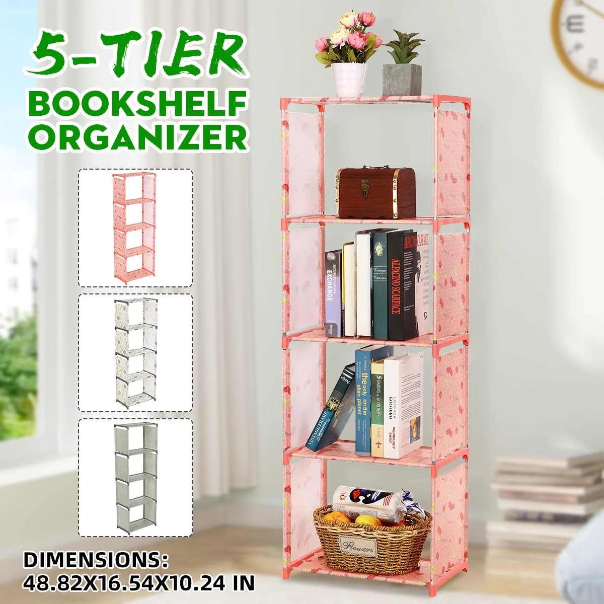 

4 Cube Bookshelf Rack 5-Tier Bookcase Holder Stand Assemble Non-woven Fabric Storage Rack Shelves Storage Display Organizer