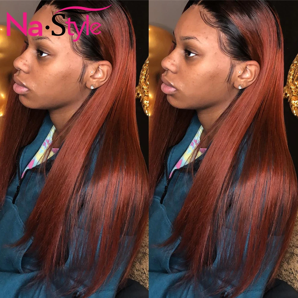 Эффектом деграде (переход от темного к имбирь парик 13x6 Синтетические волосы на