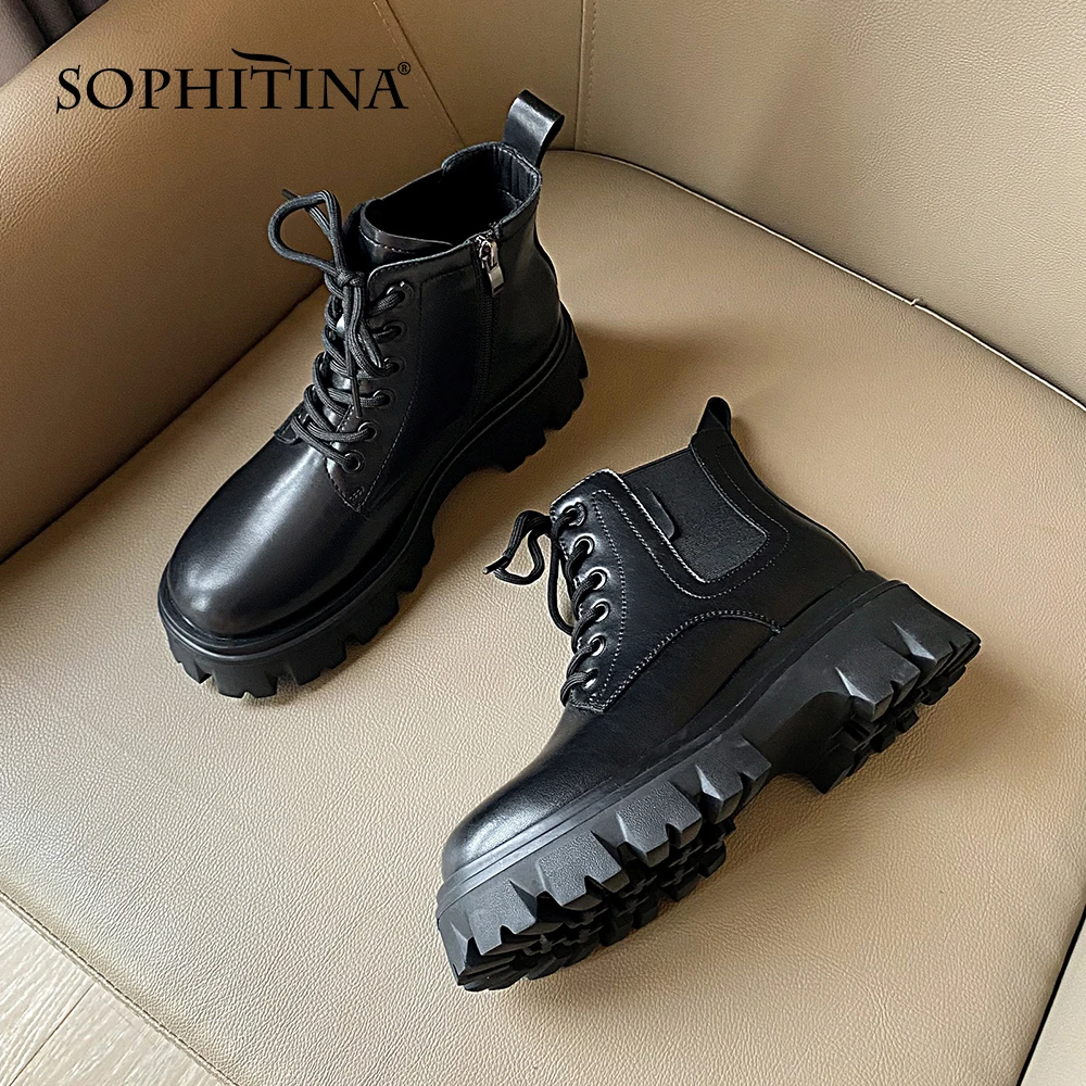 Harga Sepatu Wanita SOPHITINA Sepatu Bot Wanita Platform Sepatu Kasual Ujung Bundar Mewah Pendek Hangat Sepatu Bot Wanita Bertali Komuter Baru WO626