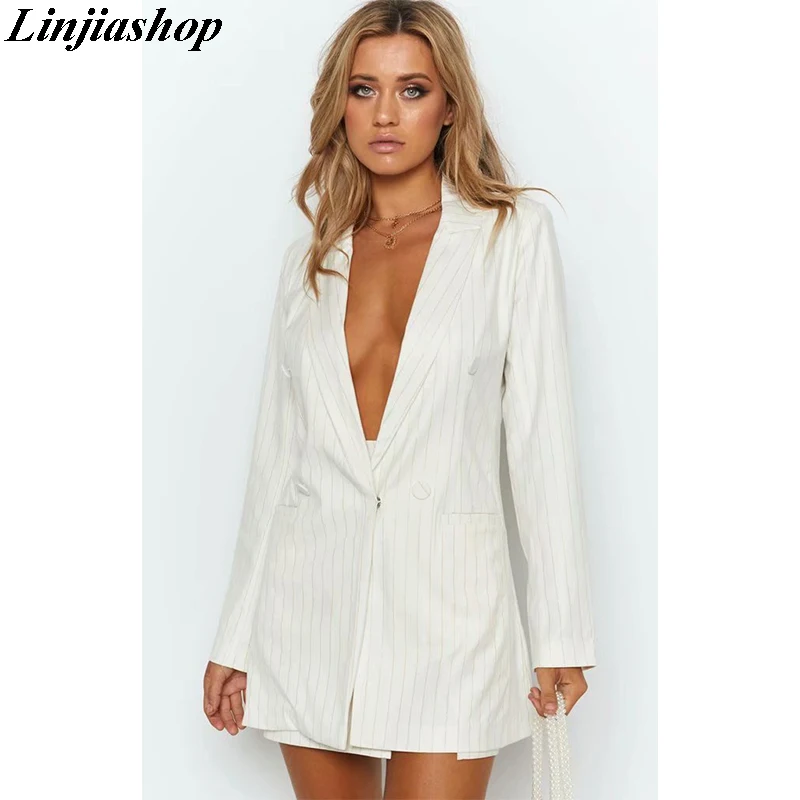 

Vintage stylish long sleeve women white blazers and jackets autumn office lady outwear tops viscose casual blazer
