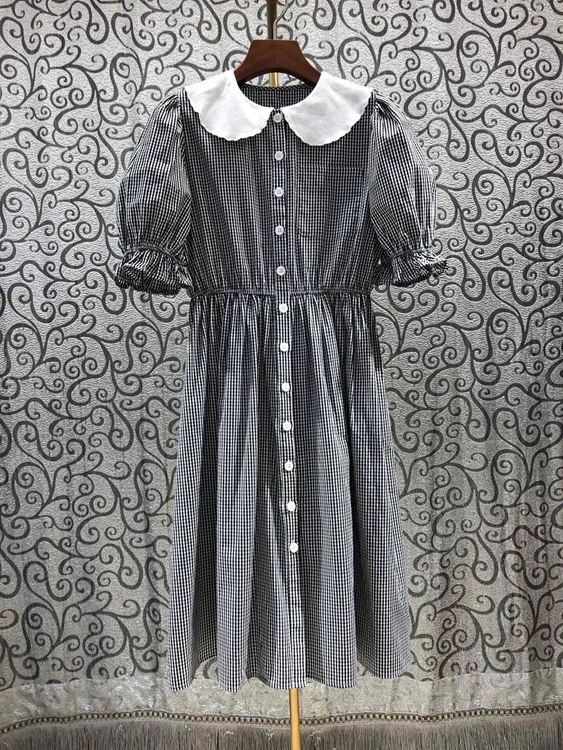 

2021 new women fashion ruffled color matching lapel decorative lattice breasted waist short-sleeved dress 429