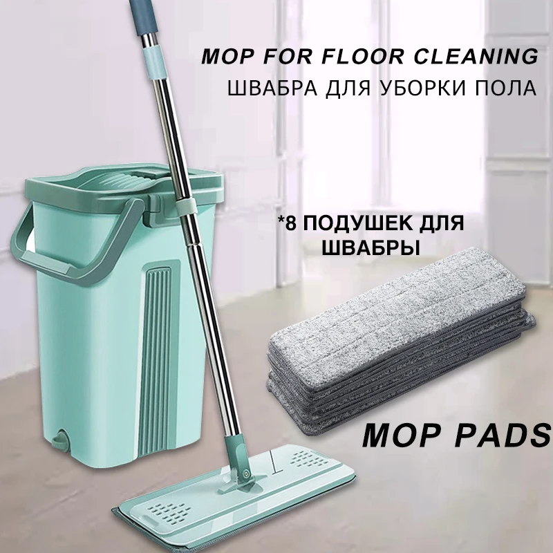 Швабра из микрофибры с ведром автоматическая швабра отжимом без рук для уборки