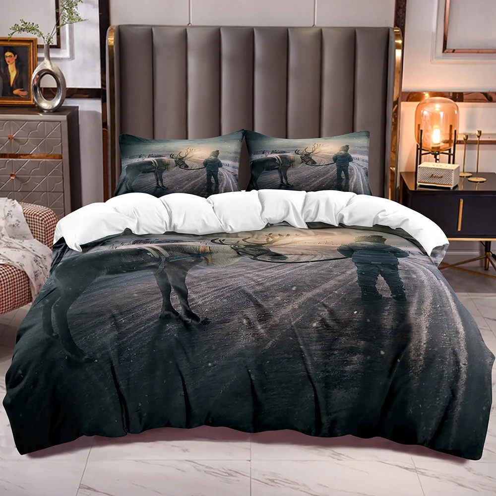 

Deer and Kid Walin Snow Print Duvet Cover for Kids Elk and Boy Comforter Cover for Children Microfiber Soft Bedding Duvet Quilt
