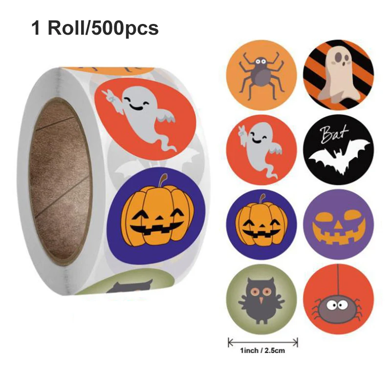 

500 Pieces/roll Halloween Pumpkin Decoration Label Seal Sticker Diy Gift Paper Sticker Holiday New Style