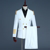 2021 men captain suit double breasted suit evening suits with fringe eaulets military uniform performance business jacketpants