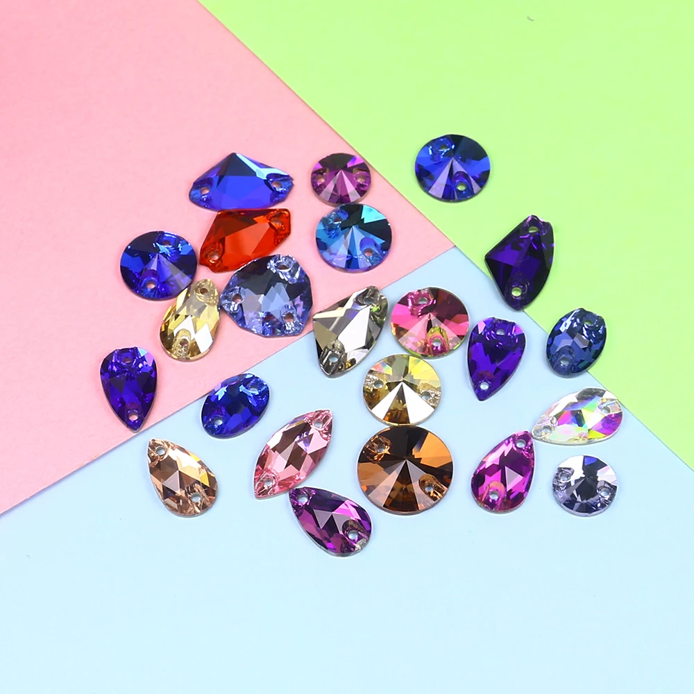 Разноцветные круглые стразы смешанной формы для шитья с плоским основанием