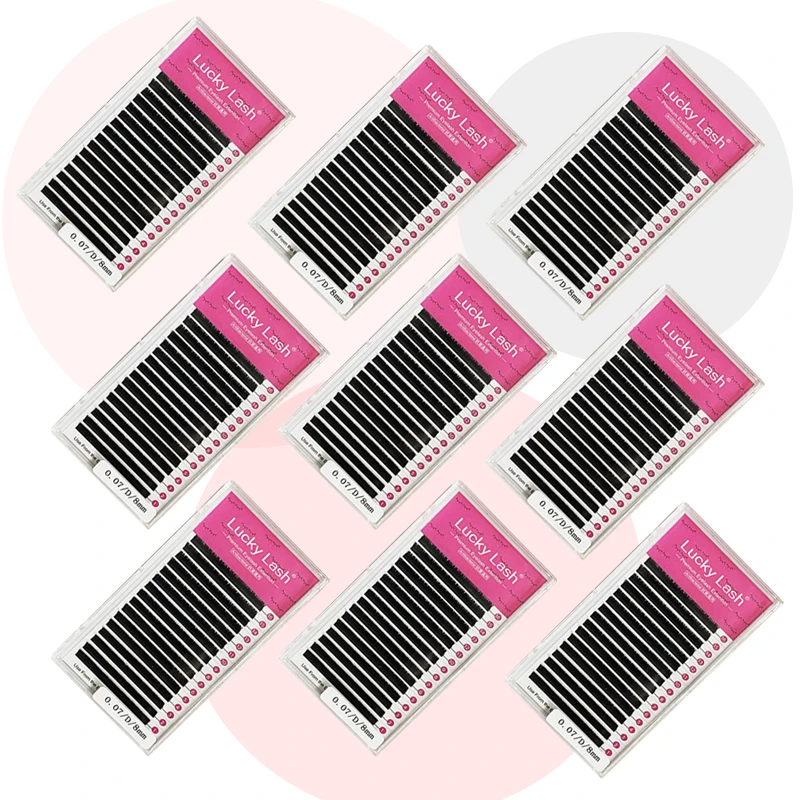 

Lucky Lash Korea PBT 16Rows B C D Curl Eyelash Extension False Individual Lashes Hand Made Faux Mink Eyelashes for Extensions