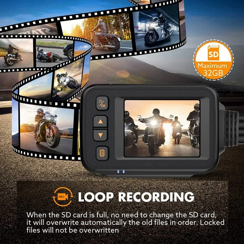 Видеорегистратор для мотоцикла 2-дюймовый IPS-экран 1080P + 720P двойной
