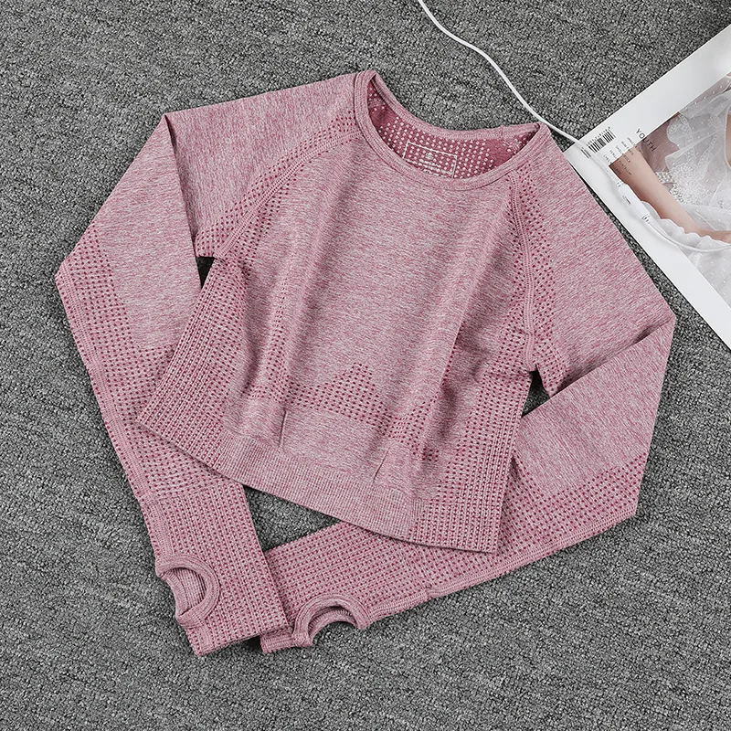 

Women Yoga Clothes T-shirt Breathable Quick-Drying Running Long-sleeve Seamless European American Style Fitness Tops Sportswear