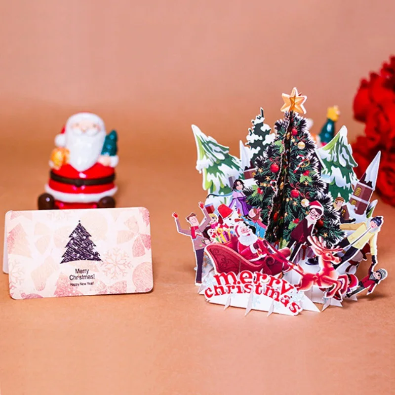 Счастливого Рождества 3D Popup складная открытка уникальные праздничные