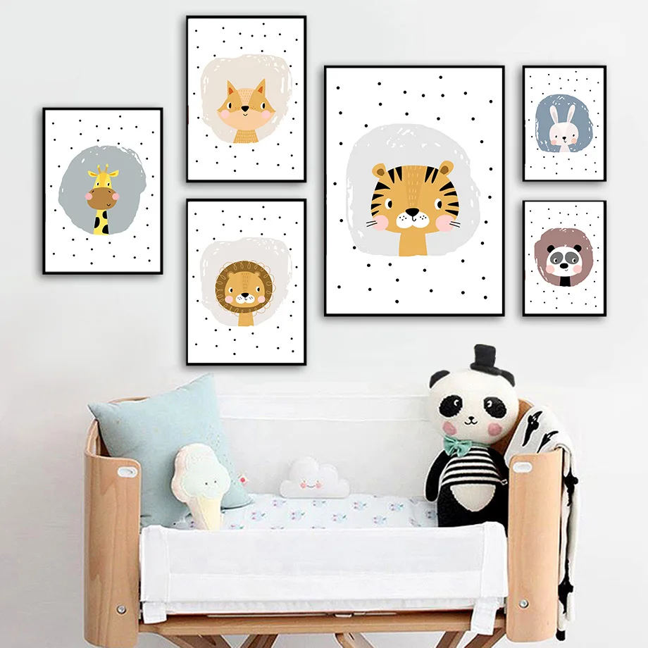 

Lion Tiger Panda Deer Squirrel Rhinoceros Rabbit Bear Wall Art Poster Animal Prints Baby Nursery Canvas Painting Kids Room Decor