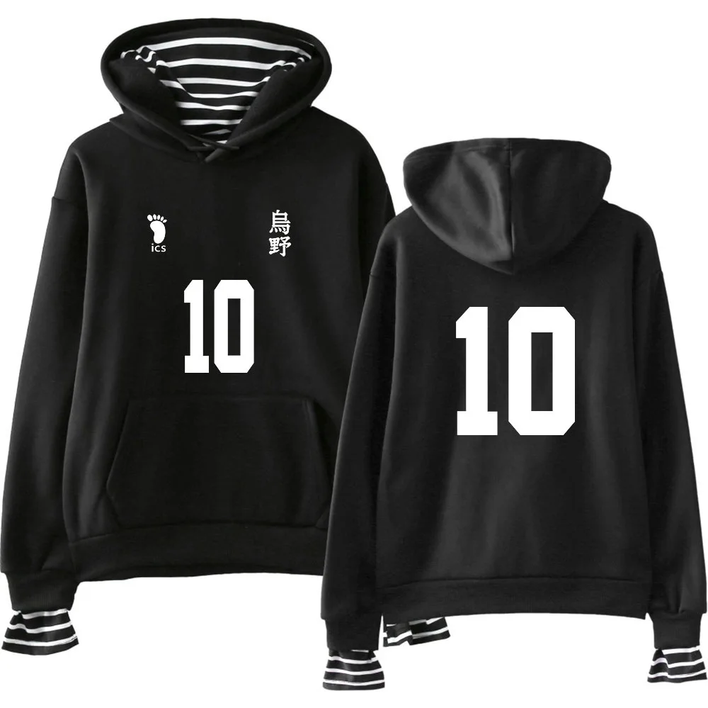 

Anime Haikyuu Karasuno High School Hoodies Hoodie Sweatshirt Streetwear Fake Two Piece Hooded Oversized Fashion Women Men Full