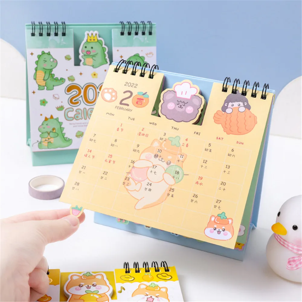 

1pc Cute Cartoon Rabbit Bear 2022 Desk Calendars Cute Daily Schedule Planner Yearly Organizer Stationery Office School Supplies