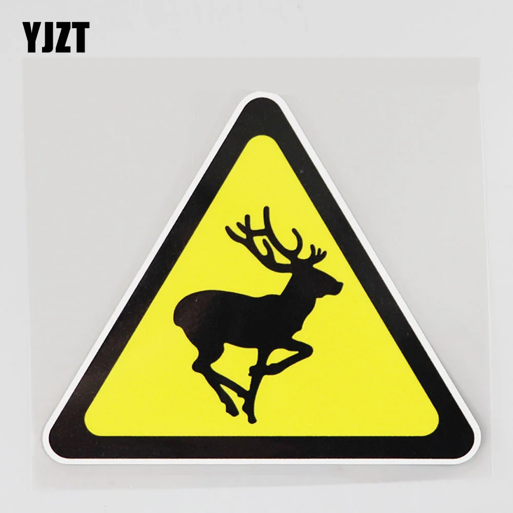 

YJZT 12.8CM×11.3CM Warning Decal With Deers On Road PVC Car Sticker 12C-0784