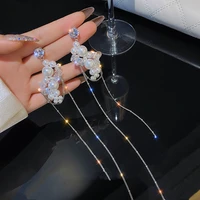 delicate elegant simulated pearl crystal drop earrings faux pearl tassels long earring for girl shiny irregular wedding dropship