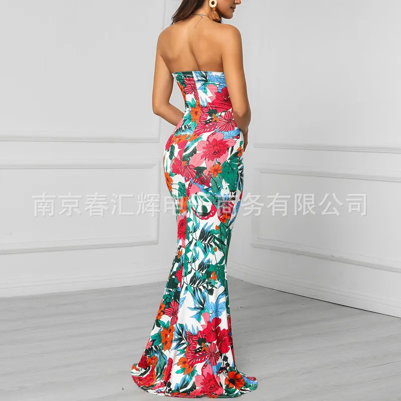 

Sexy Elegant Party Night Women Dress Summer 2020 Backless Print Strapless Trumpet Maxi Dress