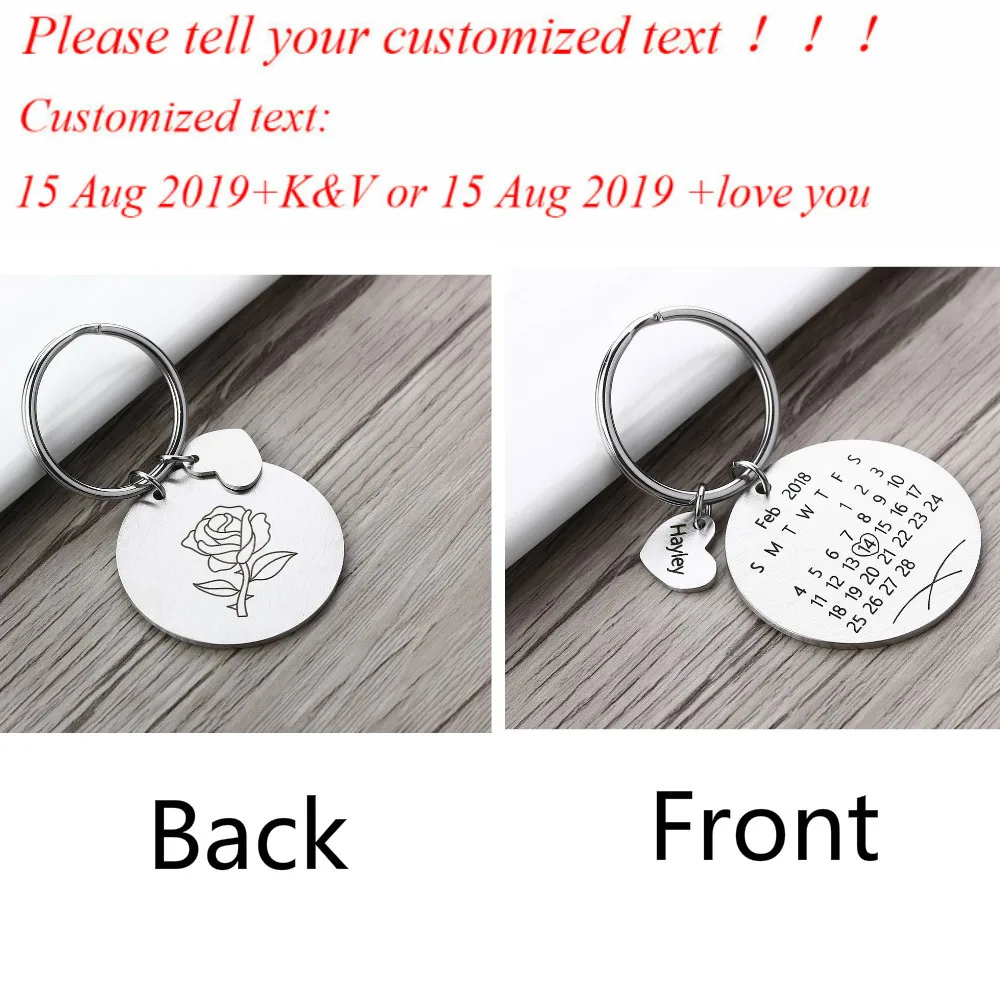 

Personalized Calendar Keychain Custom Engraved Date Key Chain Ring Stainless Steel Gold /Silver/RoseGold/Black Color Key Chains