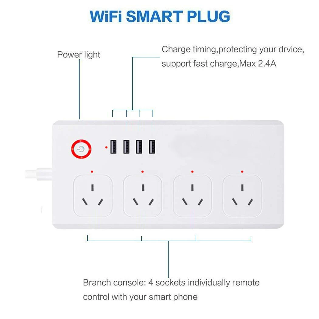 Удлинитель с Wi Fi 4 розетки USB портами 1 5 м|Умные розетки| |