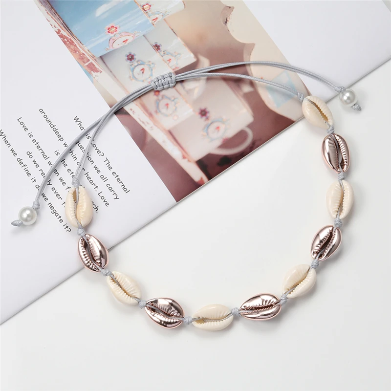 Модные естественные ракушки ожерелье для женщин Золото серебро ракушка Черная