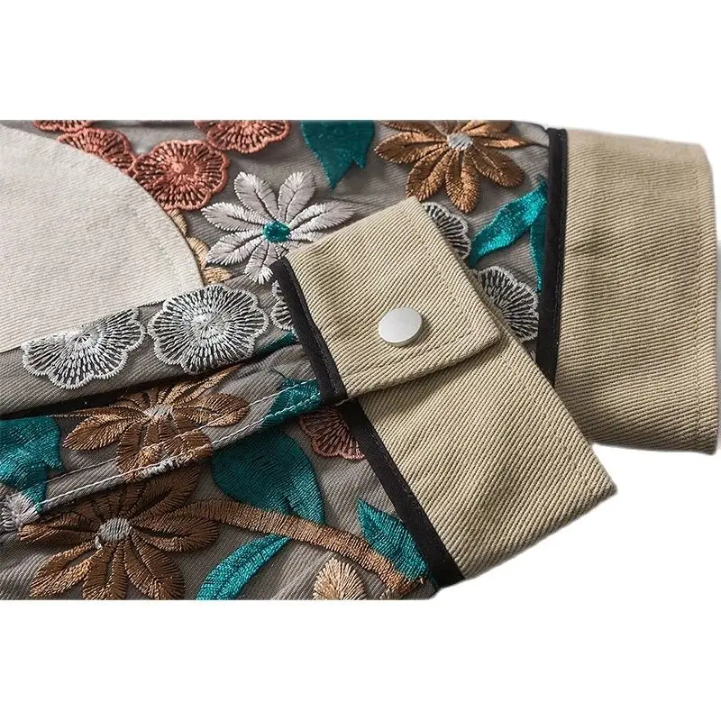 

2021 Spring New Casual Jacket Loose Color-Block Embroidered Denim Jacket Japanese Retro Lapel Trendy Men's Top